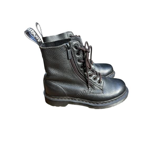Dr. Martens Women's 1460 Black Leather Lace Up Combat Pascal with Side Zip - 7 - Picture 2 of 8
